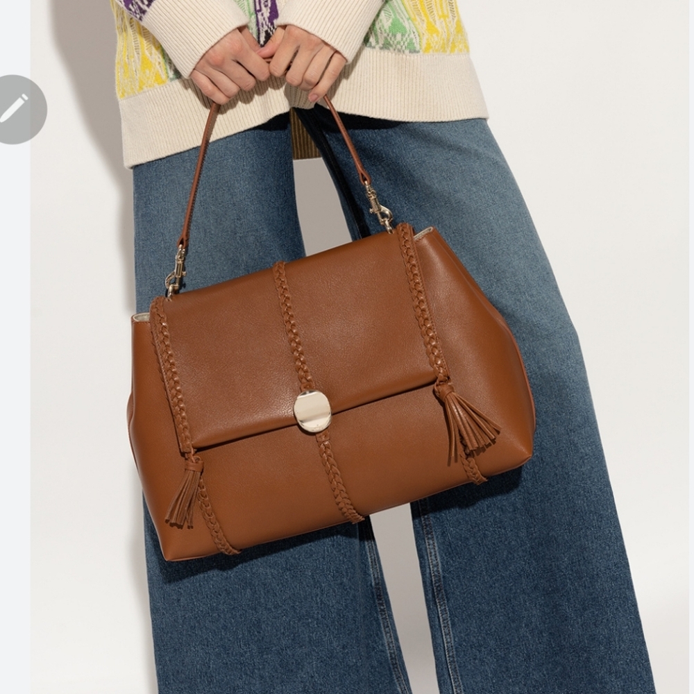 NWT$3,650 CHLOÉ Penelope Large Caramel Brown Leather Shoulder Bag - Picture 5 of 16